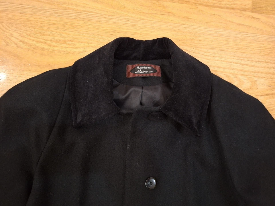 Chaqueta Chaquetón Vintage Stephanie Matthews Elegante 100% Lana Negra 10 M Relajada Foto 2 de 4