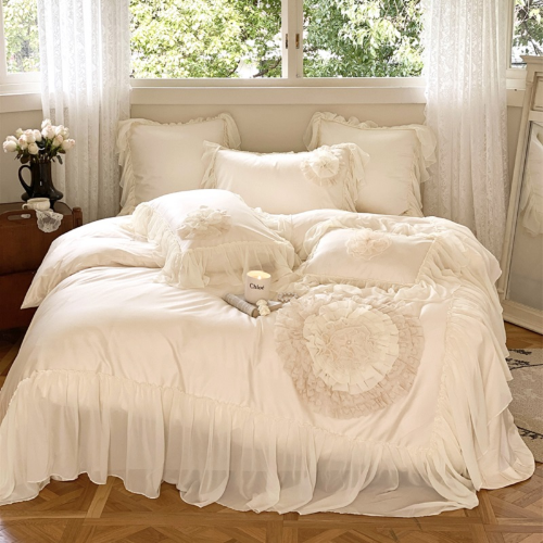 1000TC Egyptian Cotton Wedding Bedding Set Flowers Embroidery Lace Edge Cover - Picture 2 of 23