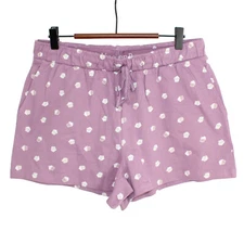 LA VIE EN ROSE Cotton Elastic Drawstring Graphic Purple Sleep Shorts - Medium