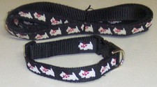 WESTIE COLLAR&LEASH SET BLACK TRADITIONAL FREE SHIP USA