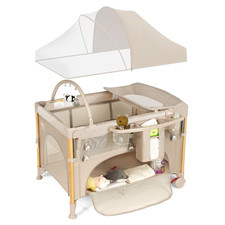 5-in-1 Portable Baby Bassinet Playard with Changing Table - Beige