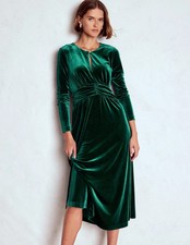 Boden NWT Green Velvet Long Sleeve Midi Tilda Dress Size 14P Occasion Party