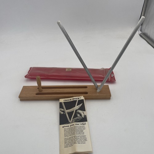 Vintage Kwik-Sharp Crock Stick Knife Sharpener, Beautiful Wooden Block, case