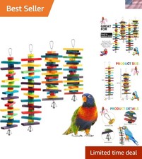 4 Pcs Bird Parrot Toys with Multicolored Natural Wood Blocks, Bird Chew Toys ...