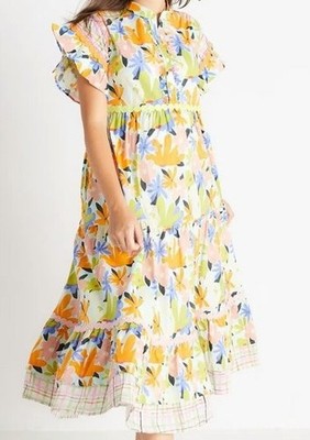 CELIA B Medium Seren Floral Multicolor Tiered  Ruffle Midi Boho Dress