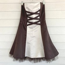 Jessica McClintock for Gunne Sax Brown  White Satin  Tulle Formal Dress 9/10