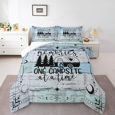 Queen Size Camper Decorations Bedding Set, Boys Happy Camping Comforter Set B...