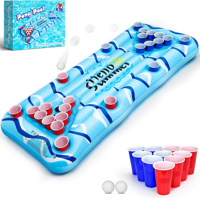 Pool Pong Game 175X75Cm - Aufblasbare Luftmatratze Pool Mit Getränkehalter Und 2
