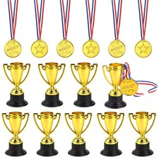 30 PCS Trophies Medals Set 10 Gold Plastic Trophy Cups 20 Winner Kid Awards