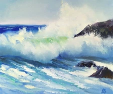 Sea waves Oil Painting on Canvas Blue Wave Art Sea Storm Art Ocean Wave Painting