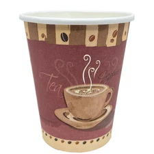 12 oz Disposable Paper Cups Coffee Bean Design for Cold/Hot Drinking Coffee Tea