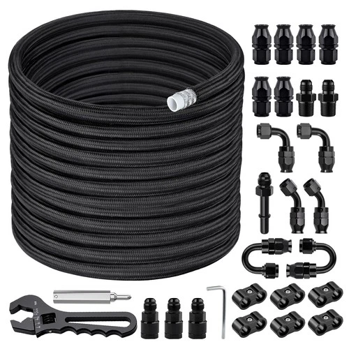 6AN-8AN-10AN PTFE Fuel Line Kit E85 Nylon Braided Fuel Hose Kit 10FT-20FT-30FT