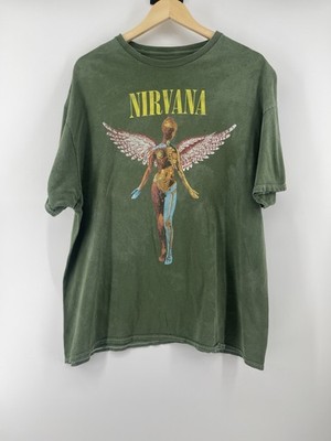 Nirvana In Utero Angel T Shirt Mens XL Green Grunge Rock Band Graphic Tee