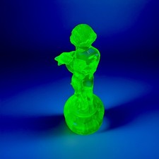 Cambridge Uranium Depression Glass Flower Frog. Two Kids