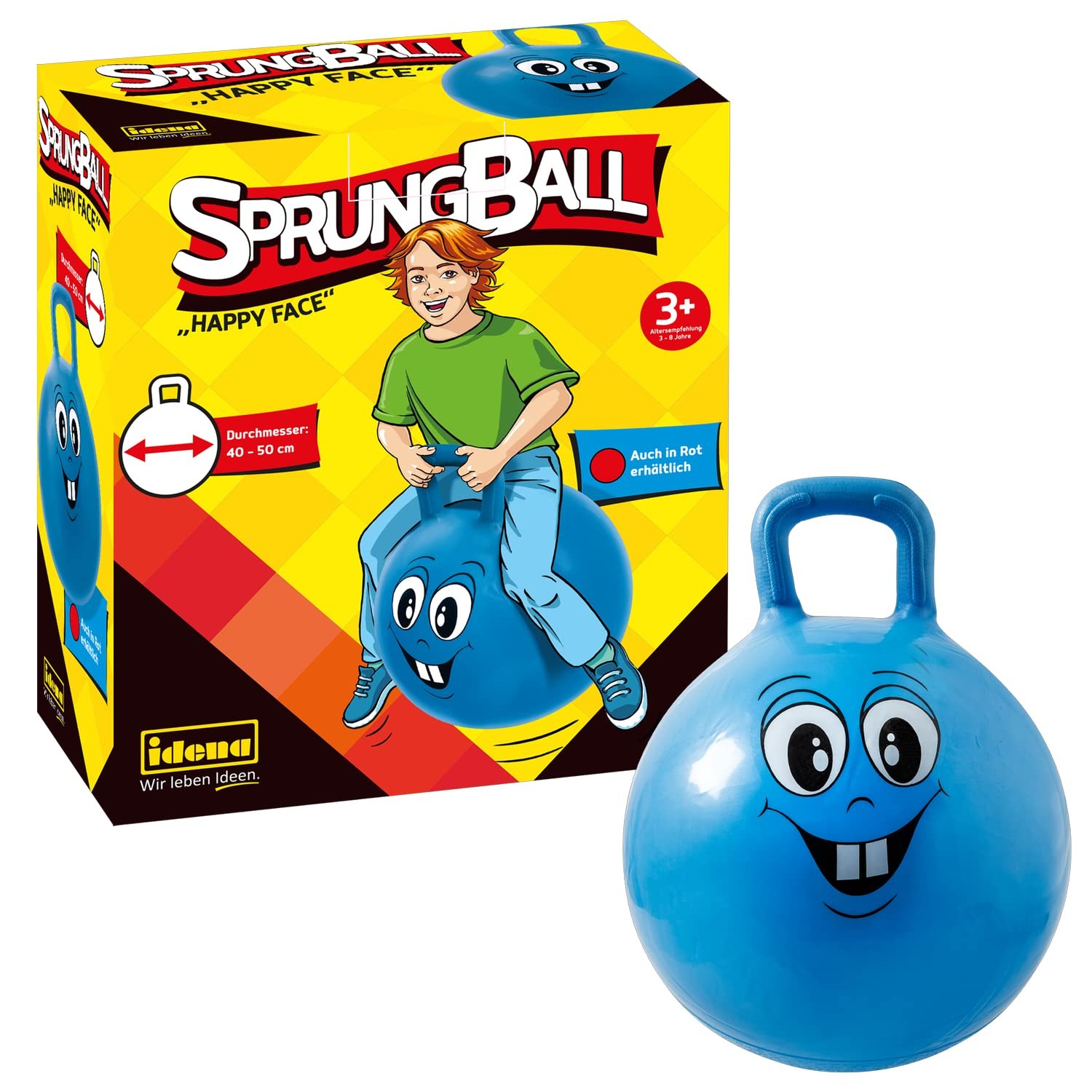 Idena 40094 Happy Face Jumping Ball, Blue, 45-50 cm