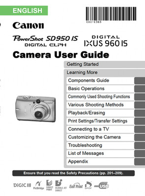 Canon POWERSHOT SD950 IS IXUS 960 DIGITAL Camera User Owner Instruction Manual