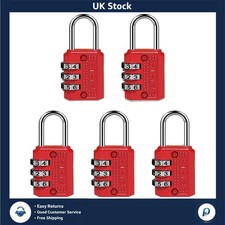 Secure 3 Digit Combination Padlock for Lockers & Travel, 5 Pack Red