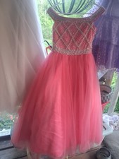 Bonnie Jean Pink Beaded Bodice Tulle Formal Dress Size 12 for Prom, Ball