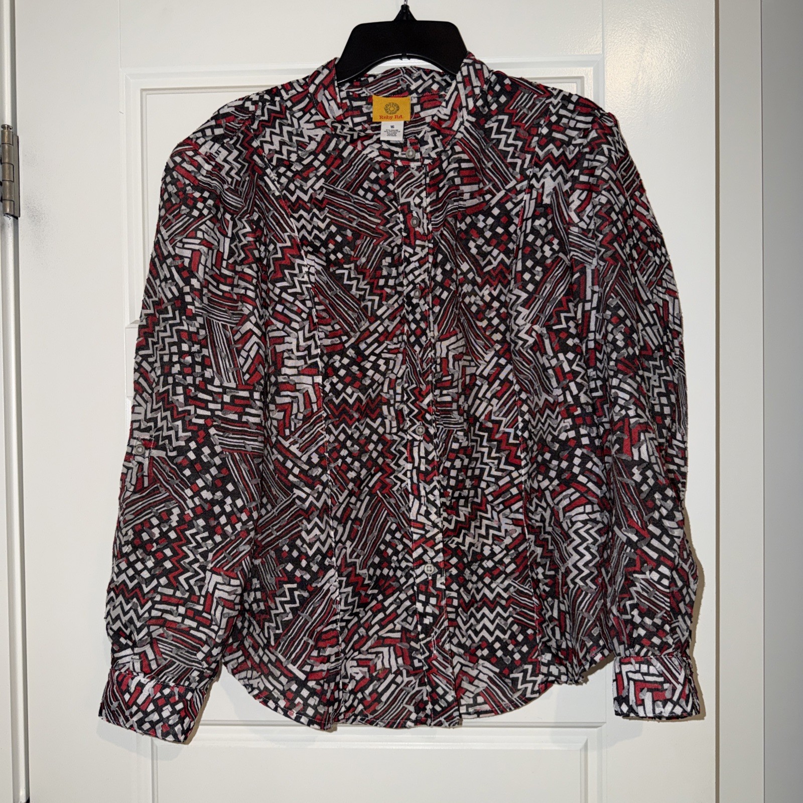 Ruby Rd  Women's Button Front Sheer Blouse Red Bl… - image 8