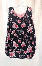 Liberty Love Women's Size 1XL Sleeveless Black Floral Blouse Ribbons Bows Lace 
