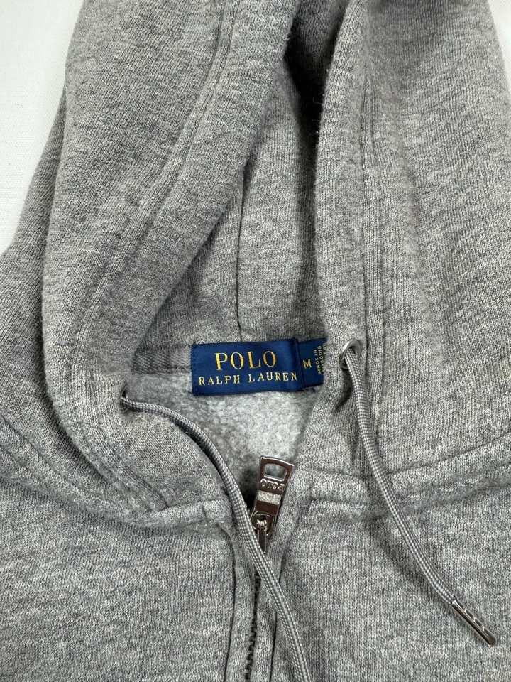 Polo Ralph Lauren Hoodie Boys Medium Gray White Full Zip Sweatshirt Pony Logo - Image 4 of 4