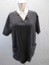 Carhartt Size L Mens Black V Neck Pockets Logo Short Sleeve Work Scrubs Top 372