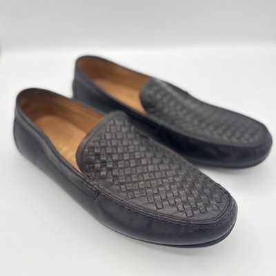 Geox Loafers Mens 10.5 Black Leather Woven Driving Shoes Respira Slip On Comfort