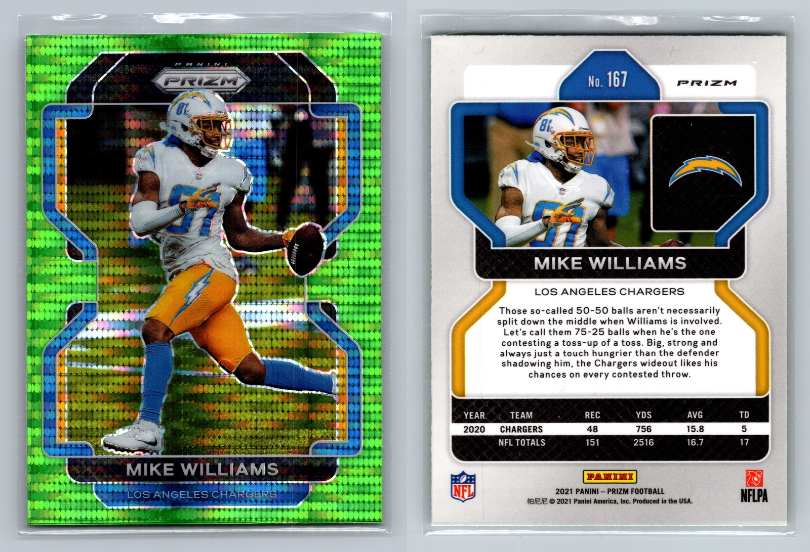 2021 Panini Prizm #167 Mike Williams Neon Green Pulsar