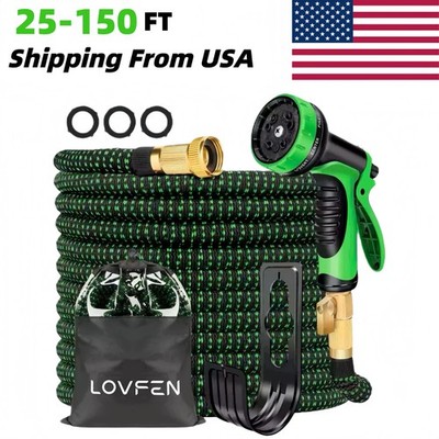Expandable Garden Hose 25-150FT Flexible Water Hose w/ 10 Spray Nozzle No Kink