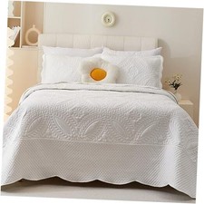 Oversize King Bedspread 128"x120",3 Piece Super King 120"x128" White