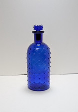 Antique 1800s Cobalt Blue Diamond Lattice Poison Bottle with Stopper 8"