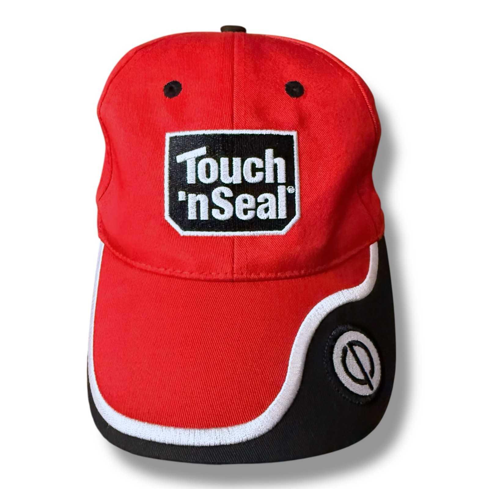 Unisex Red Black White Embroidered Hook & Loop Cap OSFM