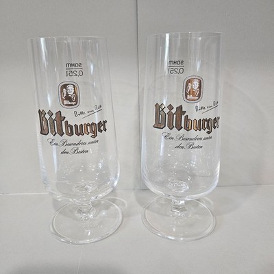 Lot of 2 Vintage Bitburger Pils Beer Glass from Germany .25L