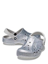 Crocs Kids Silver Glitter Clog Sandals Unisex Synthetic Slip On Lightweight