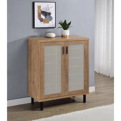 Stagg Natural Oak 2-door Shoe Storage Cabinet,Airy metal cane-style door panels