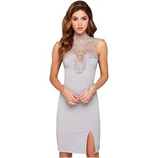 Lulu's Gray Lace Inset Sleeveless Dress Size Large