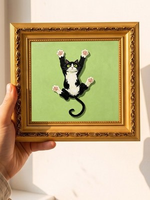 Verspielter Smoking Katze springende Pose Original Ölgemälde individuell aus Ihrem Foto