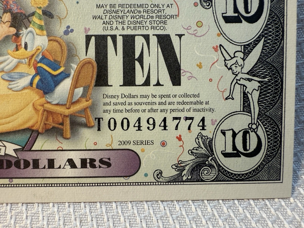 2009 Walt Disney Dollar Uncirculated $10 Ten Dollar Bill T