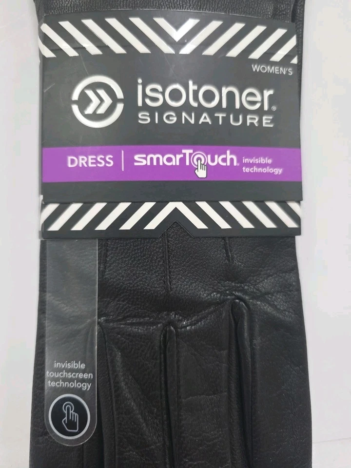 Isotoner Signature Dress Glove, SmarTouch Leather M/L Womens Black Driving Glove - Image 2 of 3