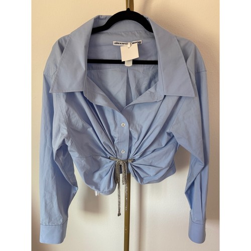 NWOT Alexander Wang Pale Blue Cropped Button-Down Shirt with Drawstring Detail
