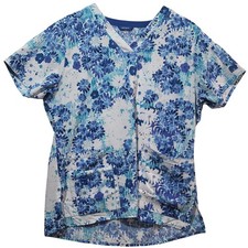 Carhartt Force Women Blue Floral V-Neck Scrub Top C12114 Large