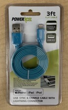 Cavo piatto PowerXcel 3 piedi USB blu caricatore per iPad iPhone iPod nuovo con scatola