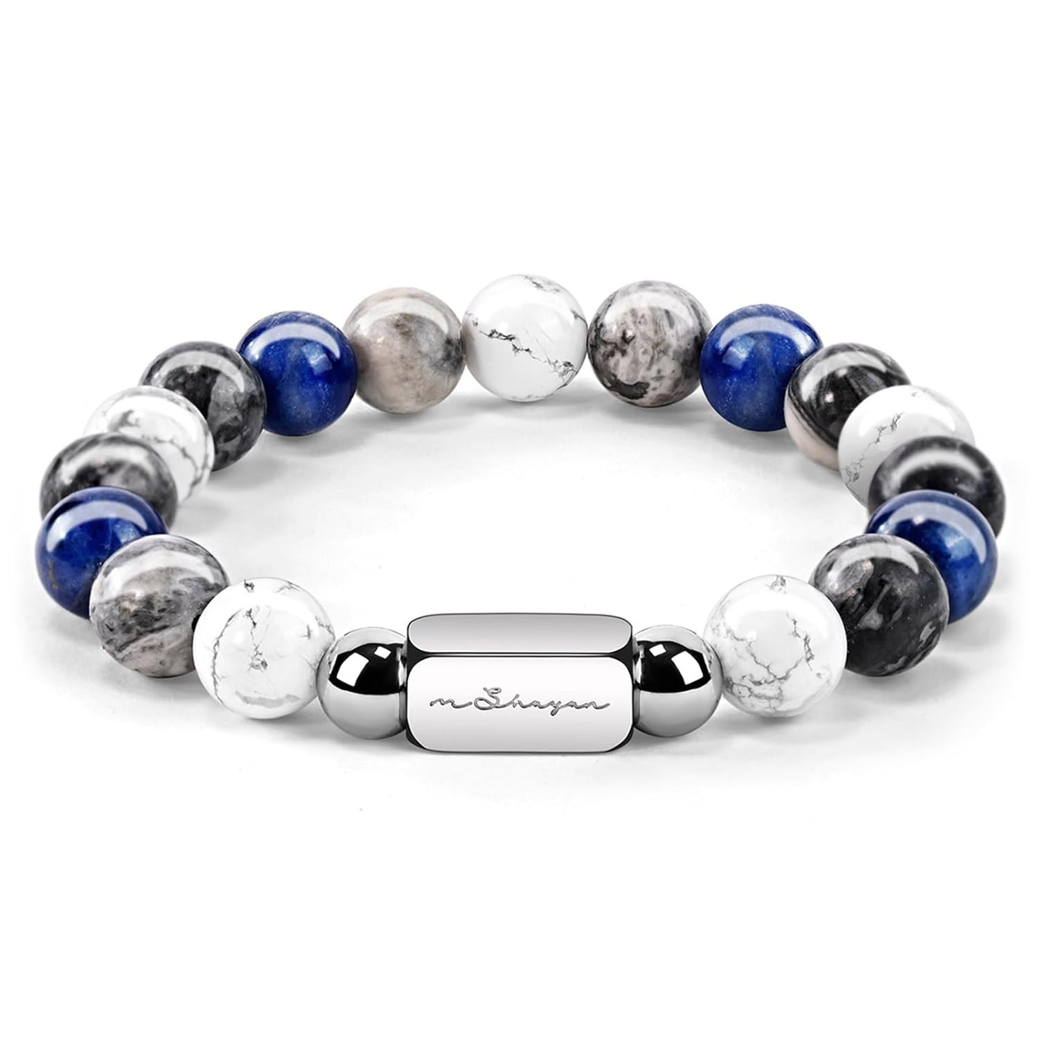 Howlite Natural Gemstone Bracelet for Men, Map Gemstone and Blue Vein Gemstone f