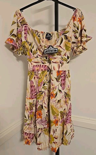 Angie Women's Sz L Floral Twist Front Peekaboo Cutout Short Sleeve Dress. New