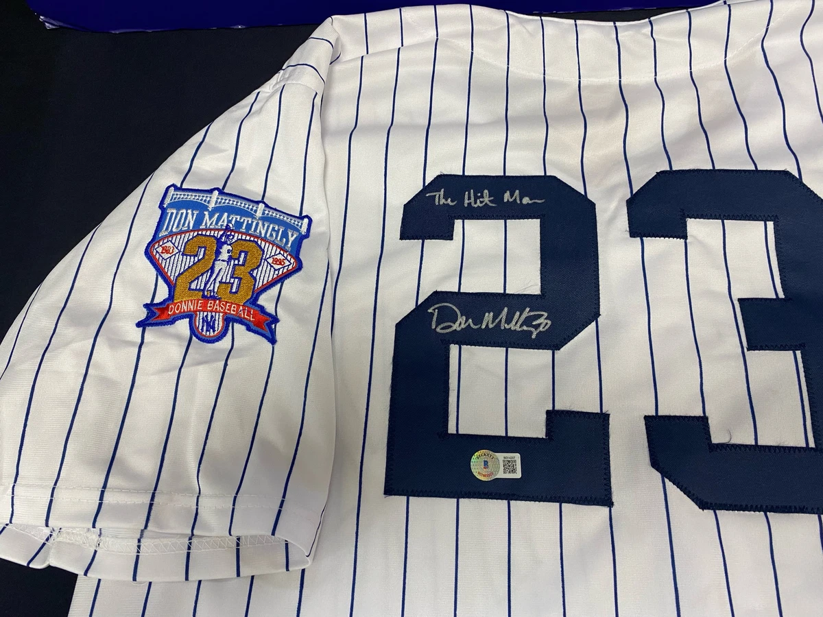 DON MATTINGLY SIGNED YANKEES CUSTOM JERSEY INC THE HIT MAN W/ RETIRE PATCH  - BEC