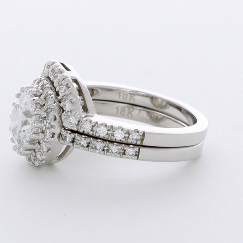 JUEGO DE ANILLOS DE PIEDRA LATERAL VINTAGE CON PUNTA DE ORO 18K CORTE REDONDO DIAMANTE NATURAL E/VS2 2,1 QUILATES - Imagen 4 de 7
