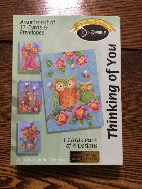BOX 12 Christian Thinking Of You Greeting Cards, Inspirational Bible