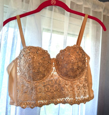 New L Windsor Beige Lace Sequin Bustier Corset Crop Top Jewels Removable Straps