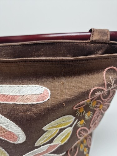 VTG Autonome Evening Silk Purse Handbag W/ Wooden Handle Clutch Butterfly D48 - Picture 5 of 11