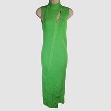 Versace Women Green Twisted Ribbed Knit Mock-neck Sleeveless Sheath Dress Sz 42